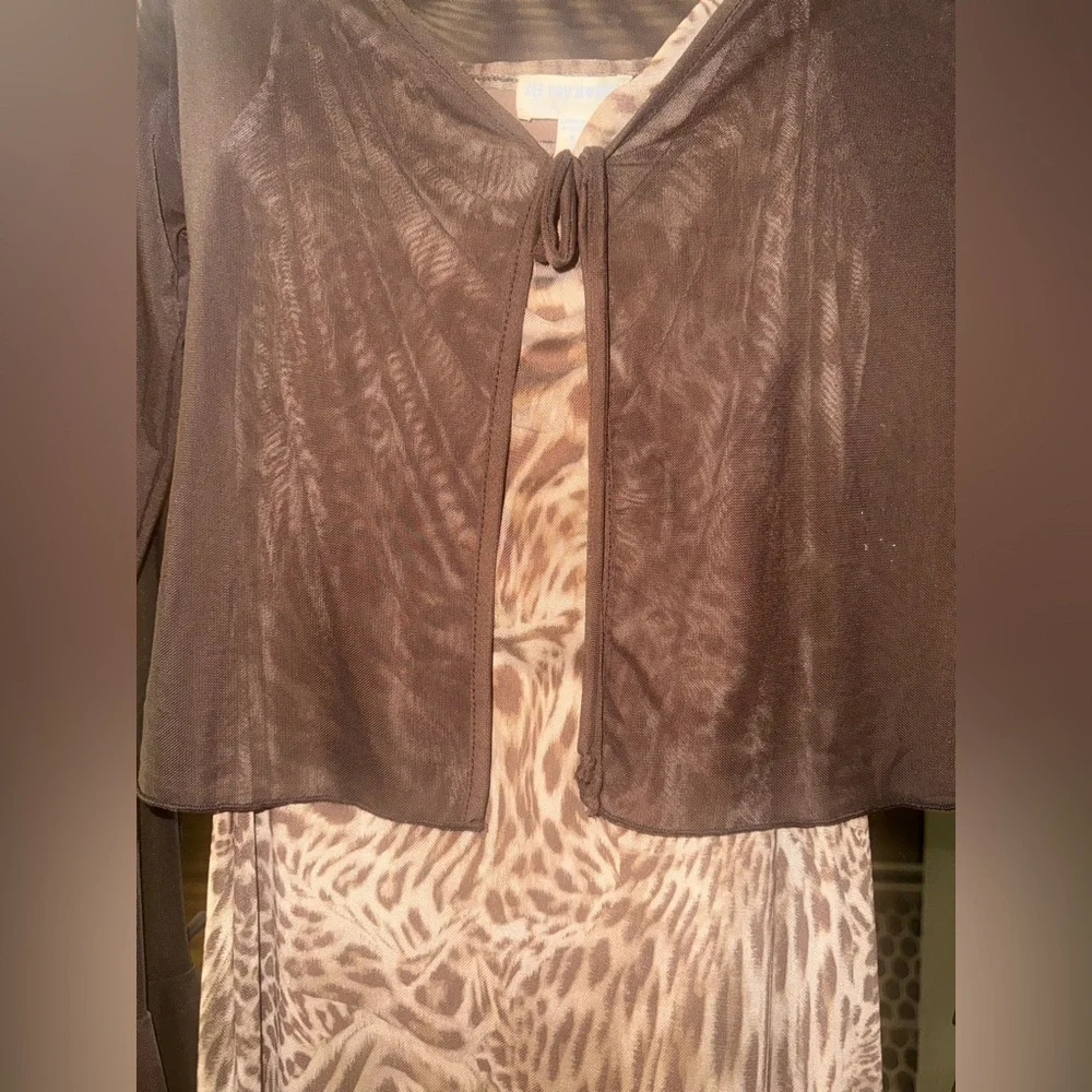 See You Monday Brown Animal Print dress with Sheer Cardigan - Picture 9 of 13